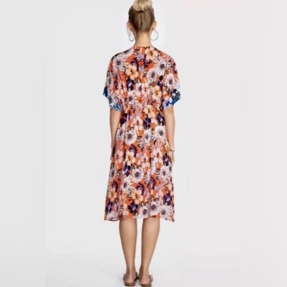 Johnny Was Jade Deepika Tie Front Midi Floral Silky Orange Dress - Picture 12 of 12
